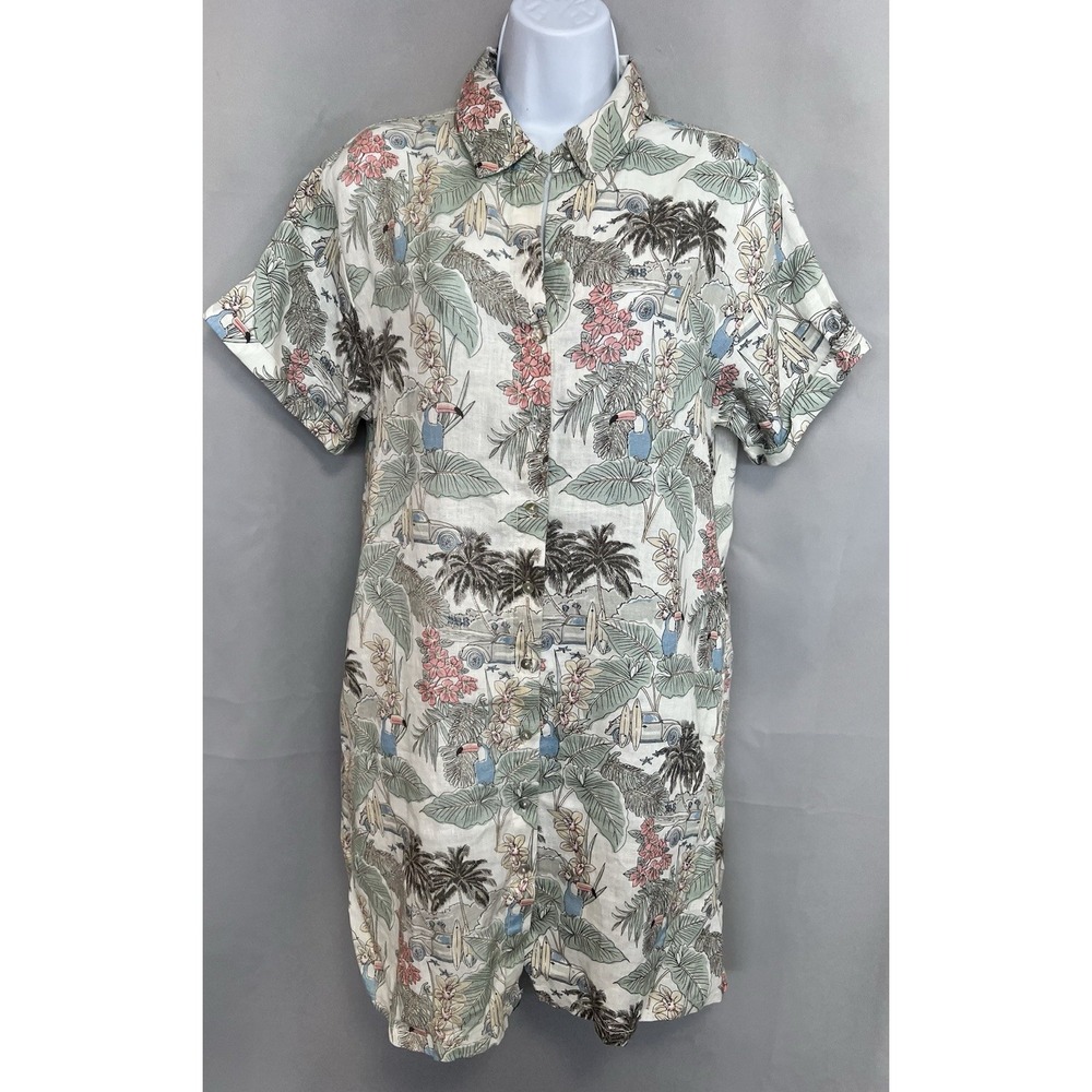 Rachel Zoe 100%‎ Linen Tropical Mini Dress Floral Button Front  Womens Sz Medium